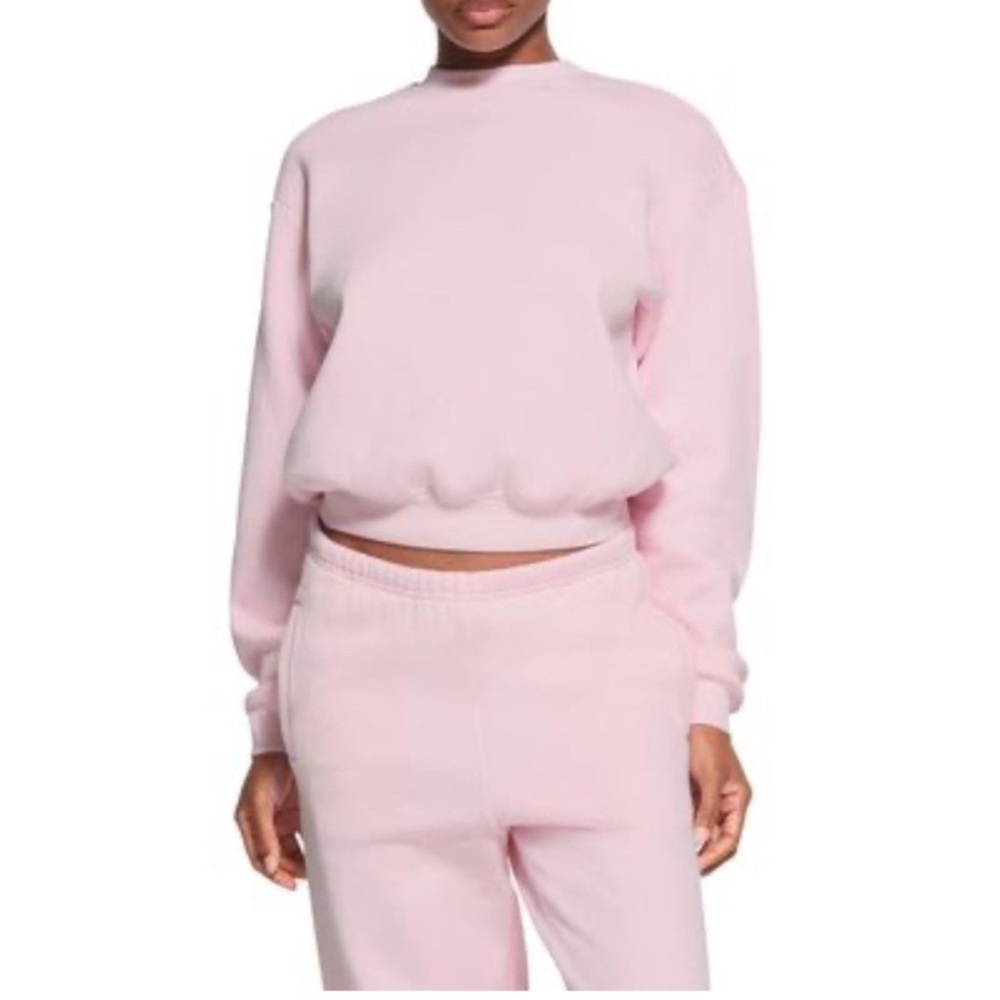 Skims Cotton Fleece Crew Neck in Cherry Blossom - Picture 2 of 3